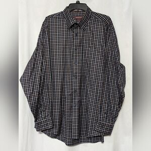 ☘️EUC Nordstrom Men's XL Wrinkle Free Long Sleeve Casual Button Down Navy Plaid